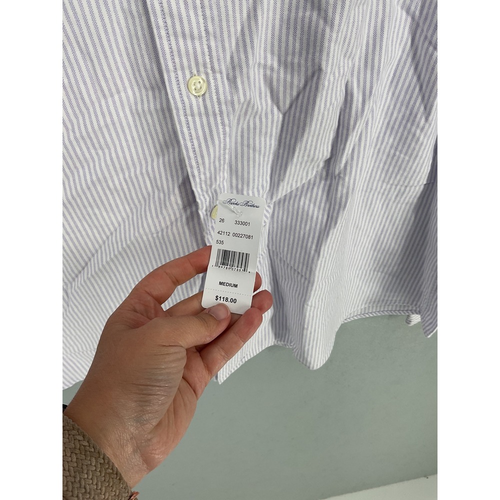 Brooks Brothers Mens The Friday Oxford Shirt Striped Button Down Purple Medium - Picture 3 of 9